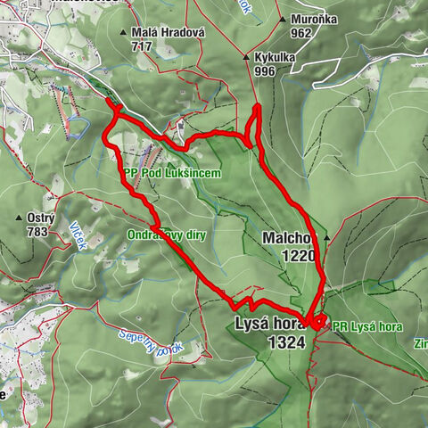 Malenovice-Lysá-Malchor-Satinské vodopády