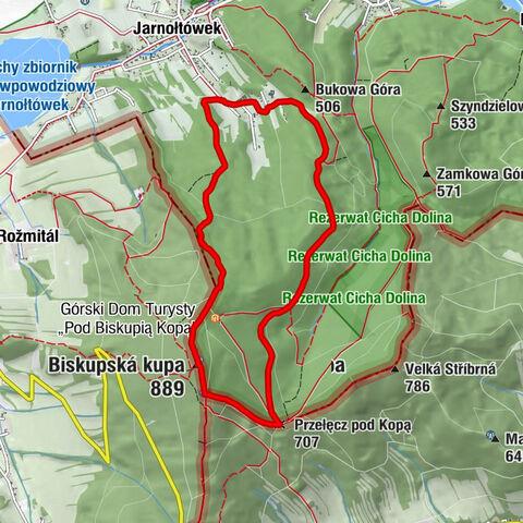 Bolkowice - Biskupská kupa - Przełęcz pod Kopą - Plac Paula Lange