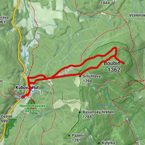 Kubova Huť - Srní hlava - Srní vrch - Boubín