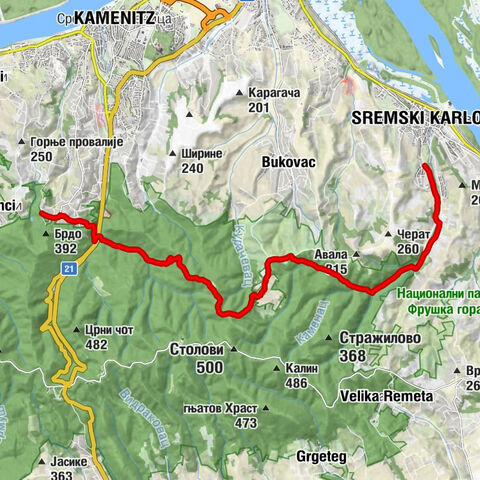 Сремски Карловци - Бранков чардак - Дебели храст - Планинарски дом „Железничар“
