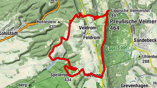 Kattenmühle - Preußische Velmerstot - Feldromer Berg - Veldrom
