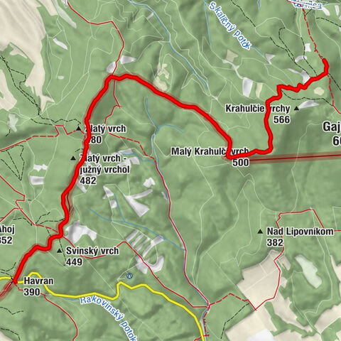 Havran - Zlatý vrch - južný vrchol - Malý Krahulčí vrch - Malá dolnosokolská jaskyňa
