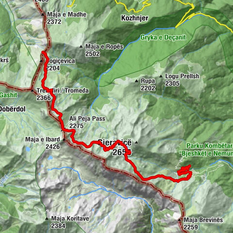 Ćafa Bogićes - Ali Peja Pass - Beric - Komuna e Junikut / Opština Junik