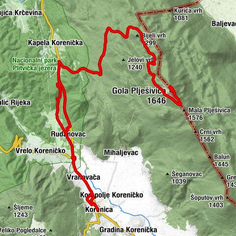 Korenica - Mrsinj - Time - Gola Plješivica