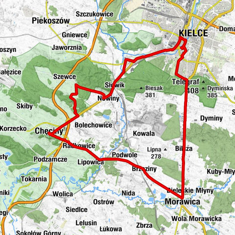 Chęciny - Kościół pw. Przemienienia Pańskiego w Kielcach-Białogonie - Kościół pw. Niepokalanego Serca Najświętszej Maryi Panny w Kielcach - Kielce