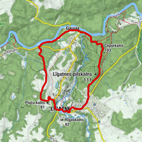 Līgatne - Līgatnes pilskalns - Cepurkalns - Spoku ala