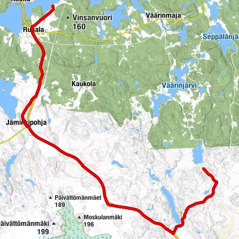 Ryövärin scenic route Mäkelä–Vinsa by bike, linear route, Ruovesi