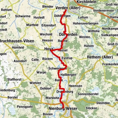 Weser-Radweg Alternativroute, 5. Etappe: Von Nienburg nach Verden