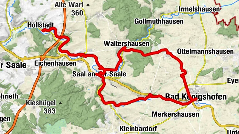 E-Bike Tour von Hollstadt an der Fränk.Saale entlang nach Bad Königshofen u.zurück üb.Aubstadt